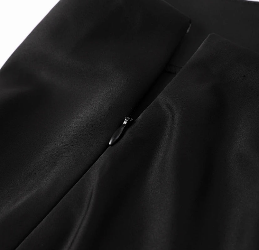 Jet-Black Satin Maxi Skirt