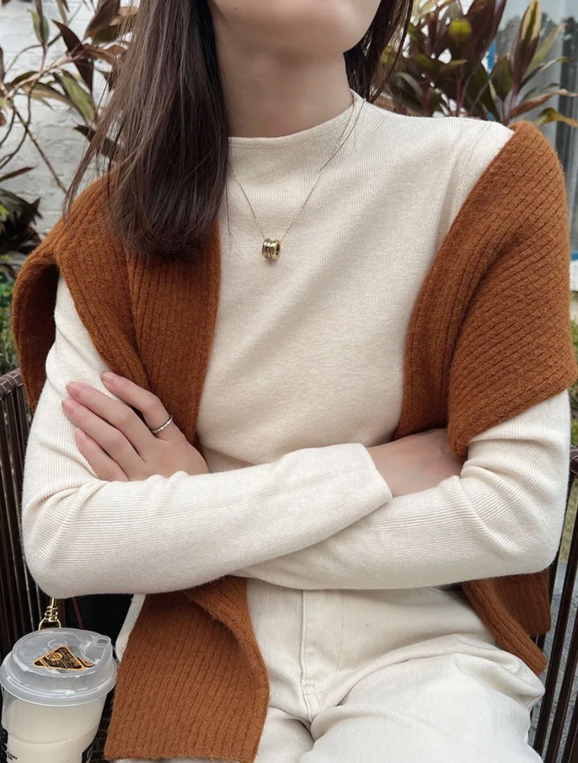 Knitted Mock Neck Sweater (Oatmeal)